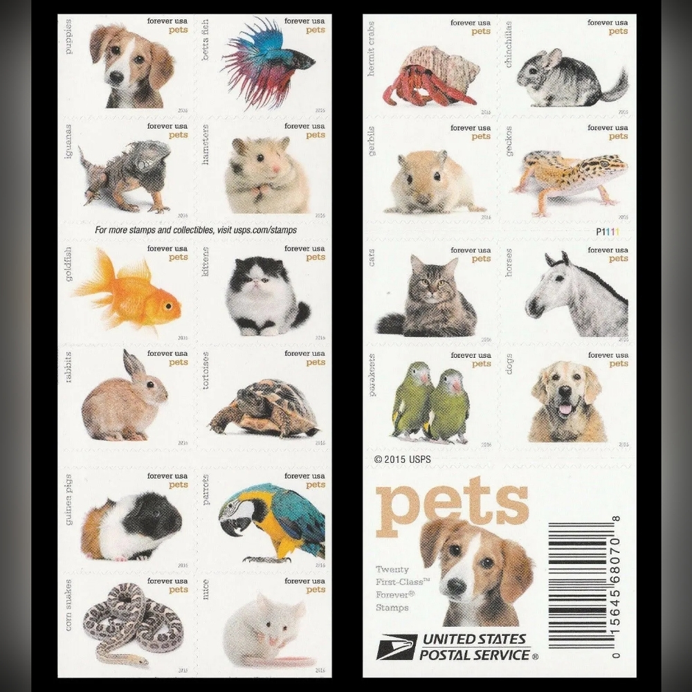 100 Pets 2016 Forever Postage Stamps Postal USPS Dog Cat Horse Bird Rabbit‎ Fish